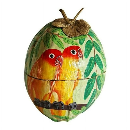 House of Avana Stylized West African Parakeets Hand-Painted Wood Icebox in Green