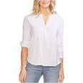 thumbnail image 1 of Blusa henley Vince Camuto de medios mixtos para Mujer Blanca Pequeña, 1 of 2