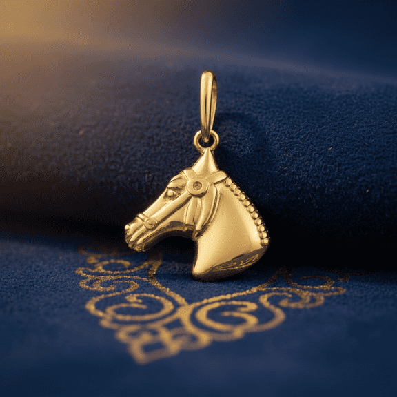 Vinali 14K Solid Yellow Gold Horse Head Pendant for Women & Teens