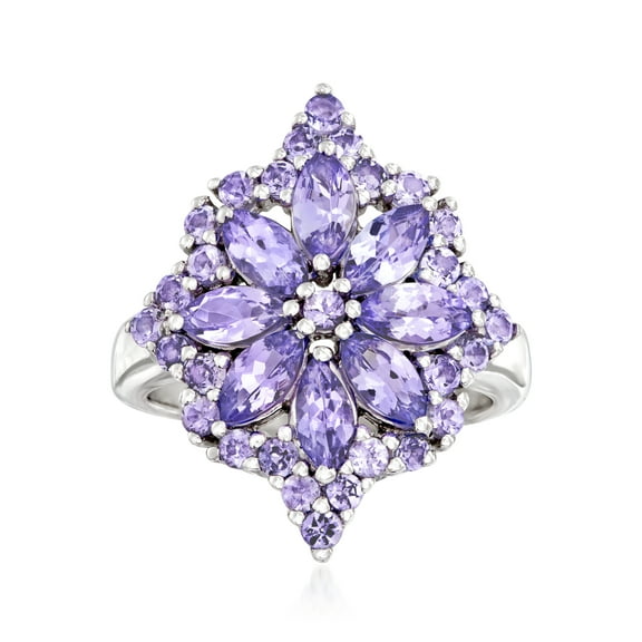 Ross-Simons 2.70 ct. t.w. Tanzanite Flower Burst Ring in Sterling Silver, Women's, Adult