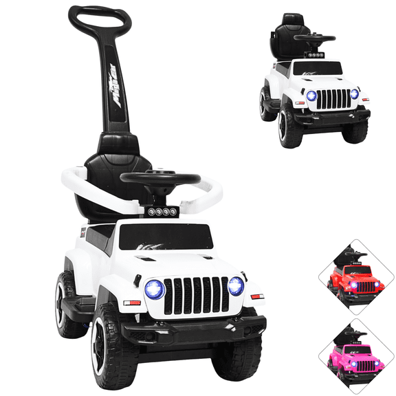 Montable Electrico para Niños Híbrido con Bastón y Pedal Acelerador Barras de Seguridad Luces Batería 6v - Blanco