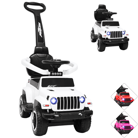 Montable Electrico para Niños Híbrido con Bastón y Pedal Acelerador Barras de Seguridad Luces Batería 6v - Blanco