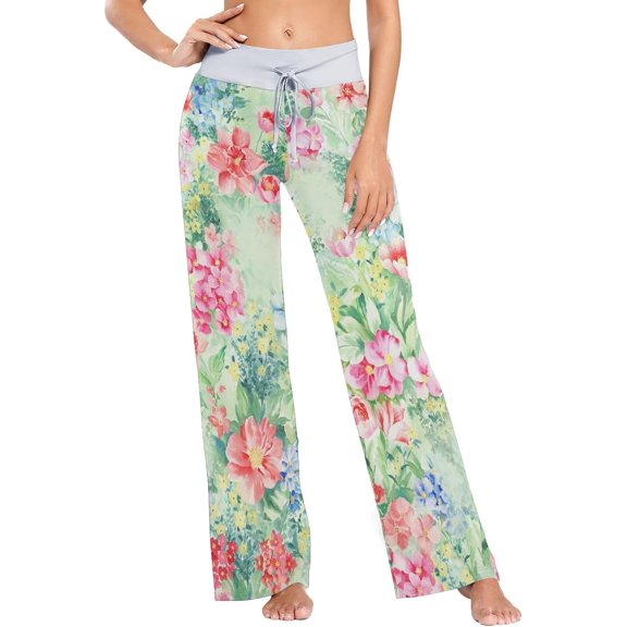 GZHJMY Women's Pajama Pants Leaves and Flowers Comfy Stretch Sleepwear Essentials womens Lightweight Lounge Terry Pajama Pant, X-Large