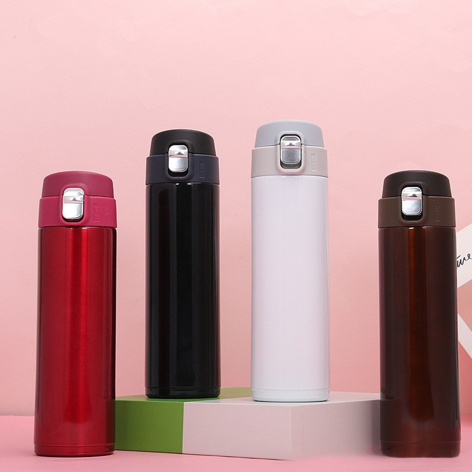 Loyerfyivos 500 Ml Insulated Water Bottle, Stainless Steel Thermo Coffee Travel Mug, Thermal Cup with Push Button Lid, BPA Free for Hot Drinking, Red