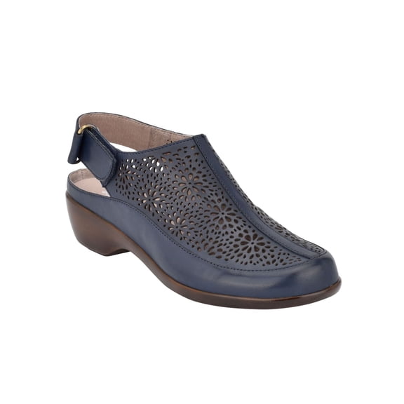 EASY SPIRIT Womens Dark Blue Navy Perforated Slingback Arch Support Cushioned Dawn Almond Toe Wedge Leather Clogs 9.5 W