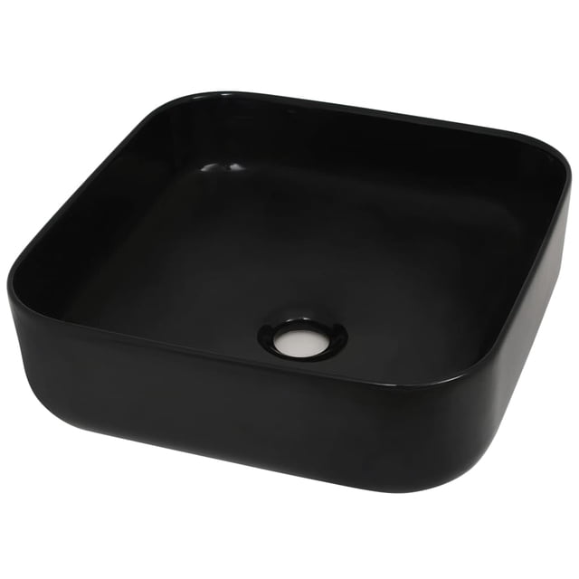 Lavabo de baño, lavabo, cerámica, cuadrado, negro, VidaXL