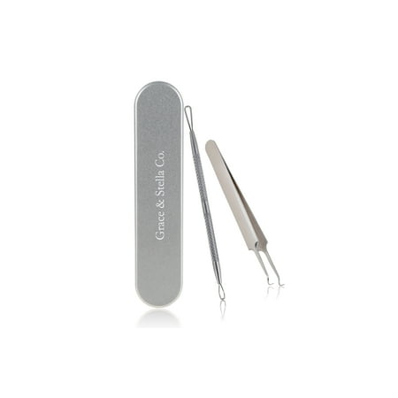 Loop Extractor (Professional Blackhead Remover Tool Kit - Stainless Steel - Comes with 1 Curved Needle Tip Tweezer & 1 Looped Double-End Extractor - For Removal of Blackheads, Comedone, Acne, Pimple,)