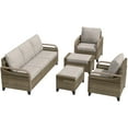 thumbnail image 4 of EAGLE PEAK 5 Piece Wicker Outdoor Patio Furniture Set, Patio Set with 2 Patio Chairs, 3 Seat Loveseat Sofa, and 2 Ottomans, Brown/Gray, 4 of 9