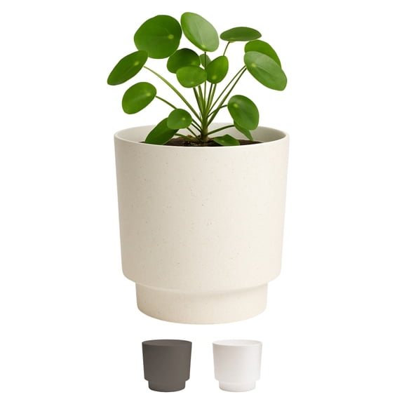 Bloem Harlow 10" Round Resin Planter - Indoor and Outdoor, Lightweight, UV-Resistant, Garden Pot, Vanilla Bean