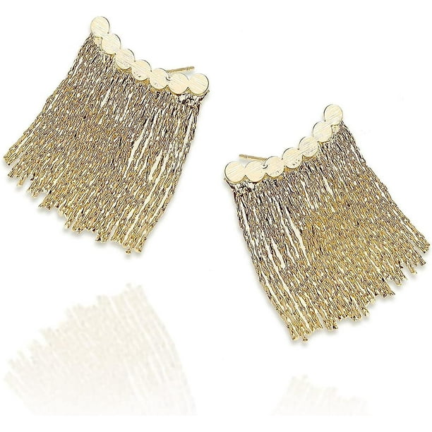 Pendientes de cascada con cadena de oro llamativos para mujer, barra curvada de moda, borla larga, flecos, lámpara colgante, joyería de moda, regalos