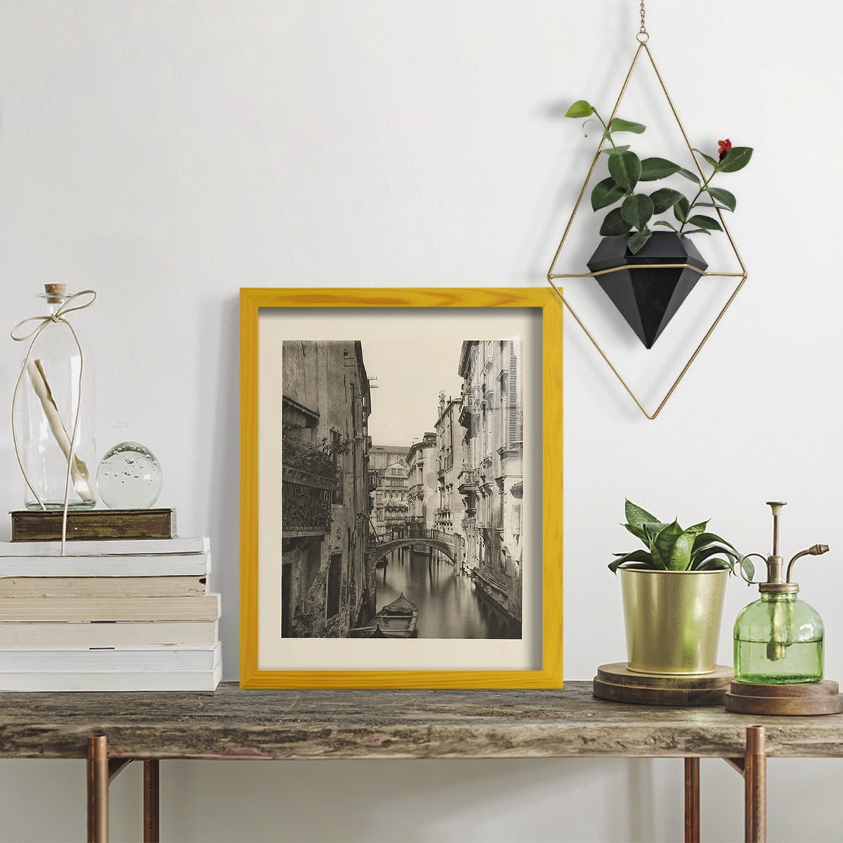 Vintage Views of Venice IV - Framed Print w/glass - Sunflower Yellow