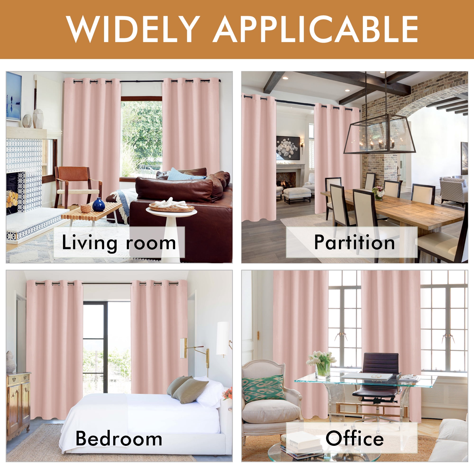 XWZO Pink Total Blackout Curtains with Tiebacks for Girls Room, 84 Inches Long Room Darkening Curtain for Nursery/Kids Room, Grommet Top Thermal Curtain Set of 2(Blush Pink,52"W x 84"L)