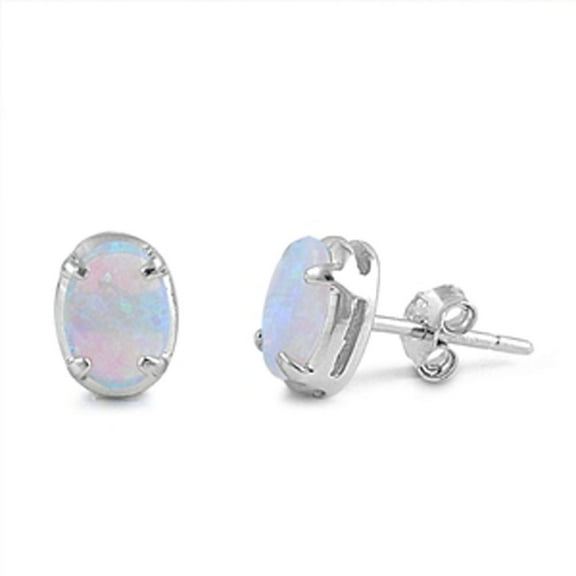 Oval Earrings White Simulated Opal .925 Sterling Silver Jewelry Female Unisex