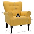 thumbnail image 3 of Giantex Fabric Accent Chair, Comfortable Modern Chair w/Rubber Wood Legs, Adjustable Foot Pads, Sofa Chair for Living Room, Bedroom, Yellow, 3 of 6