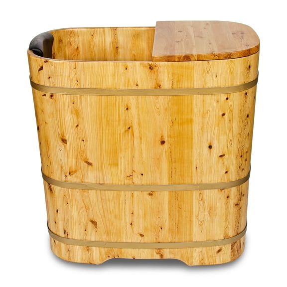 JRYTIN  34” Handcrafted Cedar Wood Japanese Soaking Tub with Lid Deep Soaking Experience Portable Square Freestanding Wood Tub