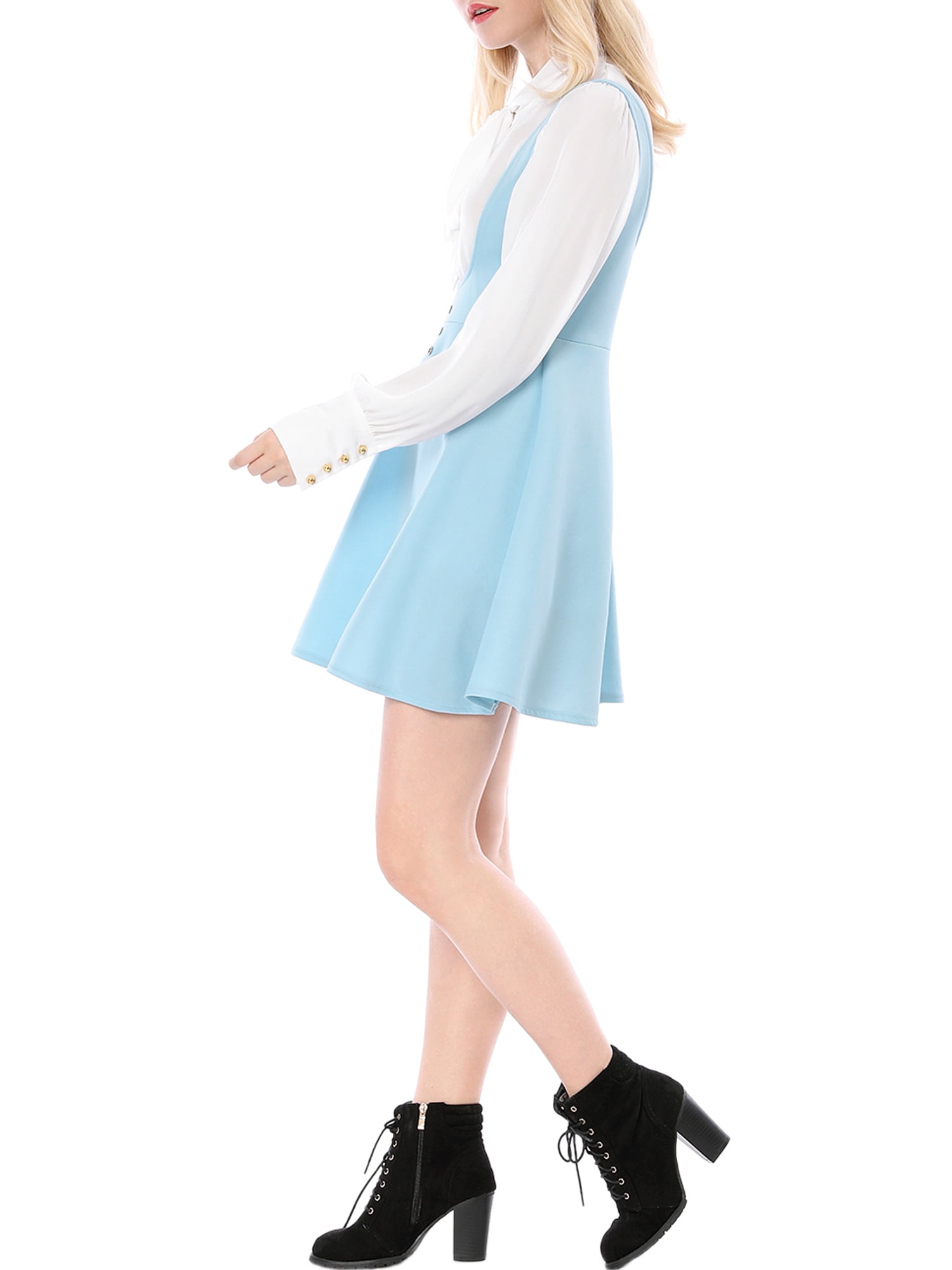 DARING DIVA Women's Above Knee Hem Suspender Skirt Dress XS Sky Blue