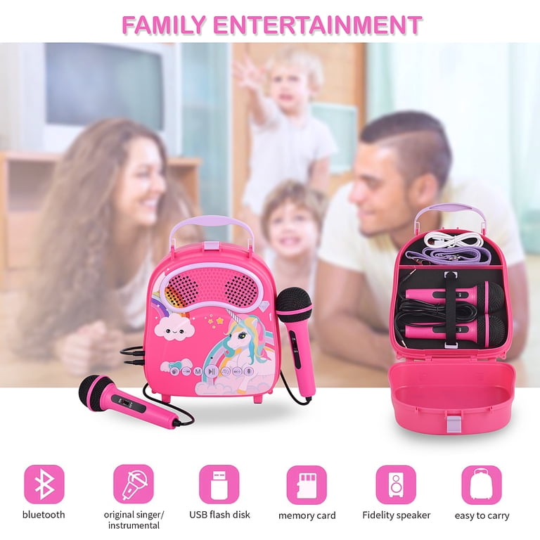 Machine à Karaoké Portable Pour Enfants Avec 2 Micros Sans Fil, Lumières LED Et Effets Vocaux – Cadeau Dès 3 Ans