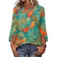 thumbnail image 3 of Womens Floral Print Tops Casual 3/4 Sleeve Tunic Shirts Loose Fit Crew Neck Blouses Lightweight Spring Summer Tops, 3 of 7