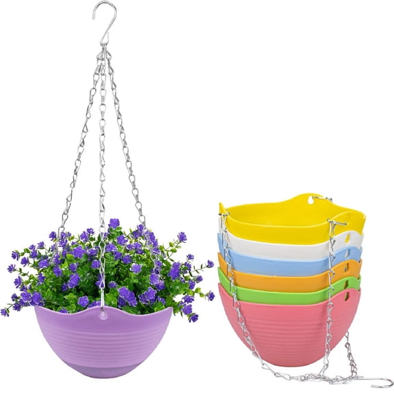 Yhmxh Self-Watering Hanging Planters, Indoor Outdoor Garden Flower Plants Pot Container with Drainer and Hanging Chain, Garden Hanging Planters, Round Hanging Basket Pot