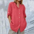 thumbnail image 2 of Breezora Womens Long Sleeve Linen Shirt Button Down Collared Blouse Relaxed Fit Breathable Comfortable Work Casual Wear L Size Watermelon Red, 2 of 8