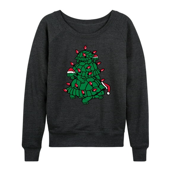 Instant Message - Turtle Tree Stack Christmas - Women's Lightweight French Terry Long Sleeve Shirt