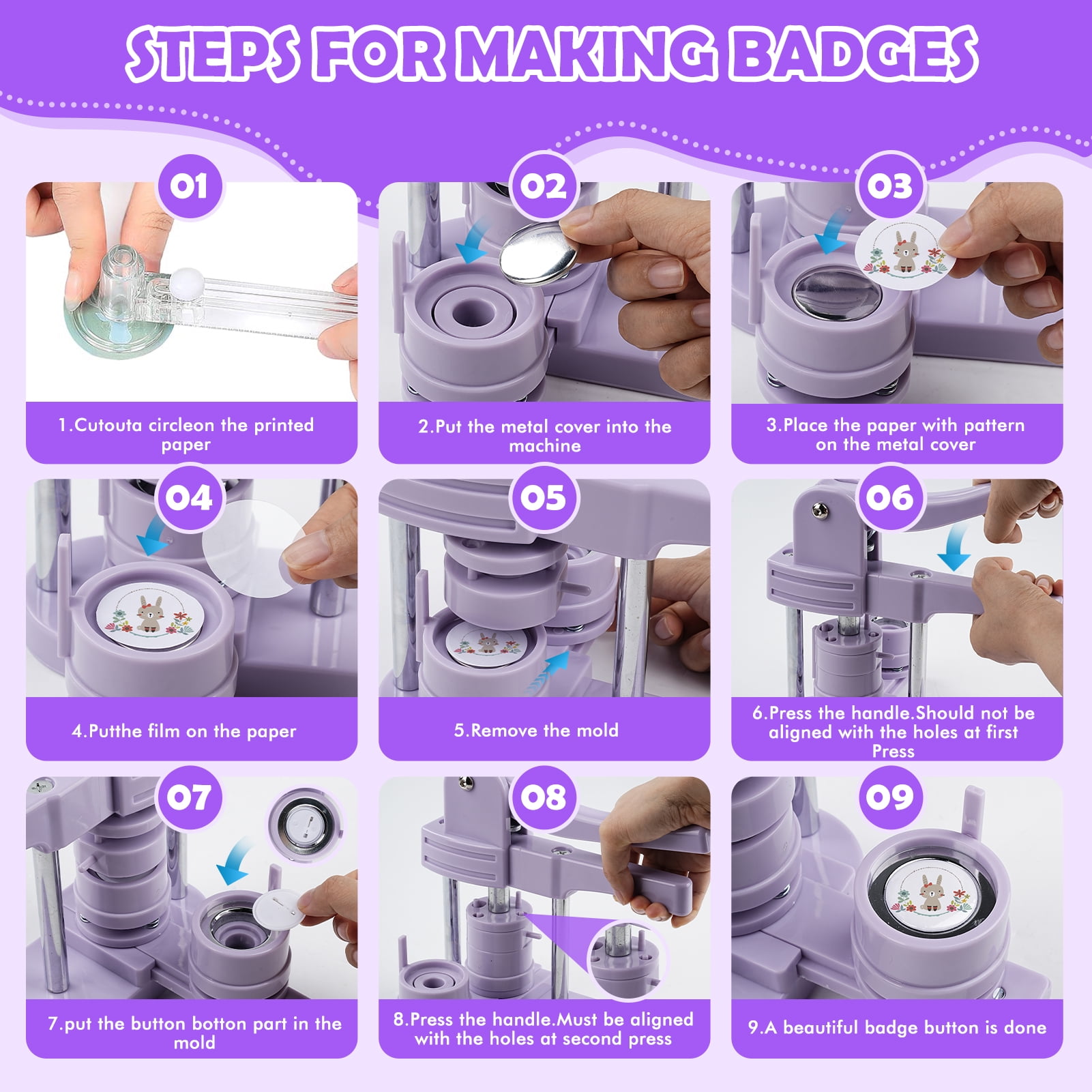 3 in 1 DIY Pin Button Maker Machine 25/32/58mm Badge Press Machine with 300pcs Button Parts