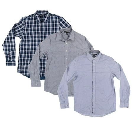 Michael Kors Mens Casual Shirt Large Embroidered Stripe Gray L