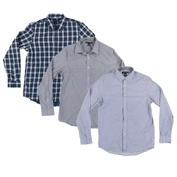 Michael Kors Mens Casual Shirt Embroidered Stripe Gray XL