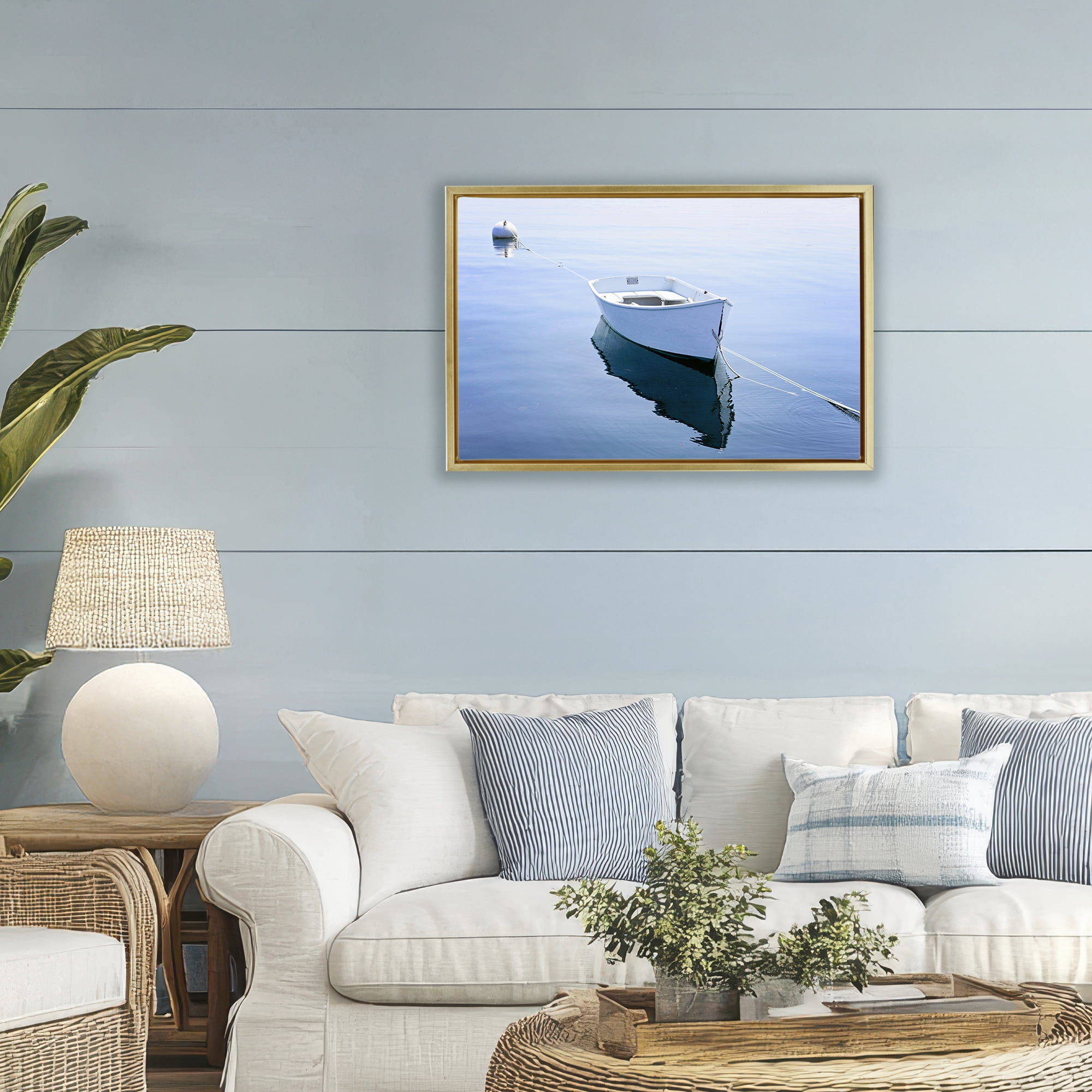 Stupell Industries Boat Tied to Dock Gold Framed Floater Canvas Wall Art, design by JLM Photographs