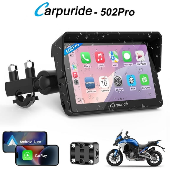 Carpuride Wireless Motorcycle CarPlay 5"IPS Touch Screen Car Stereo IP67 Motorbike GPS Nav （502pro）