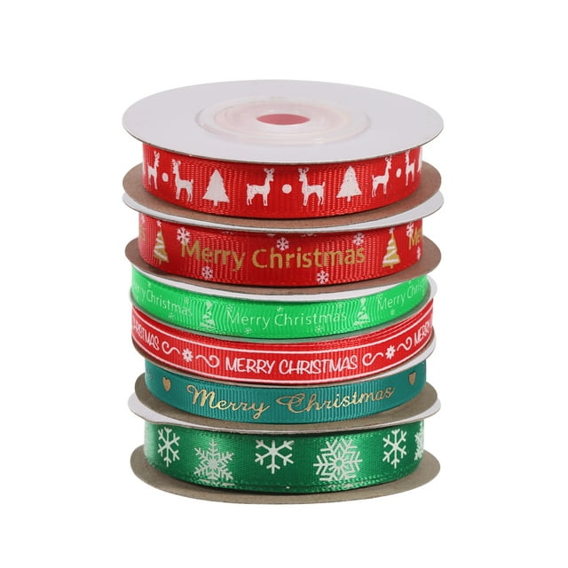 Unique Bargains 6 Roll Christmas Ribbons Grosgrain Ribbon 10 Yards Christmas Tree Snowflake Deer Pattern Christmas Wreath Bow
