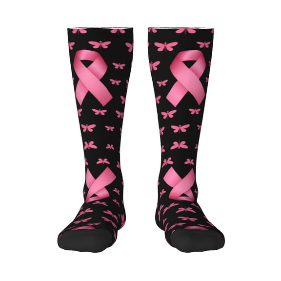Womens Breast Cancer Ribbon Dragonfly Knee High Socks Comfy Thermal Boot Long Socks