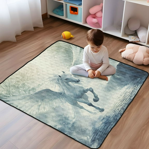 WOBOGO Fairyland Pegasus Baby Playmats Extra Large Waterproof Rollable Activity Pads for Toddlers 50×50inch