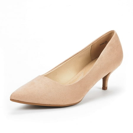 

Dream Pairs Women Pump Shoes Pointed Toe Wedding Party Shoes Low Heel Dress Shoes for Work Moda Nude/Suede Size 5.5