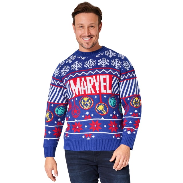 Suéter Navideño Feo Marvel de Punto Azul Talla L