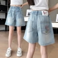 thumbnail image 2 of LRen Girls Ripped Jean Shorts High Waisted Straight Leg Denim Cute Jean Shorts with Pockets & Frayed Hem 4-14Y, 2 of 9