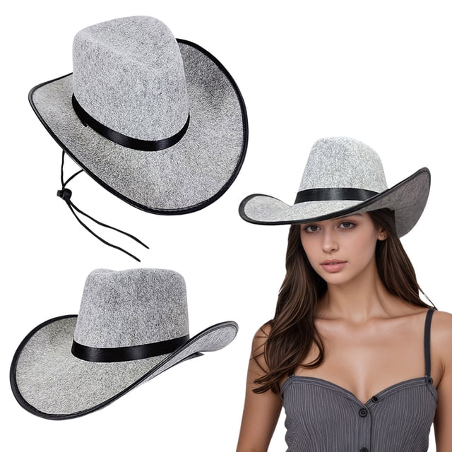 Chapeau Style Cowboy Western Gris, Melon Roulé pour la Maison Décontractée et les Performances sur Scène, au Style Ranch Classique