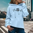 thumbnail image 2 of Womens Tops Dressy Casual Winter Loose Fit Hooded Long Sleeve Mitten- Drop Shoulder Hoody Heart Print Leisure Cotton Hoodies Sweatshirts(Sky Blue,L), 2 of 5