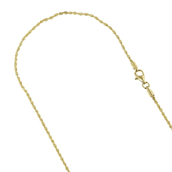 Solid 14K Yellow Gold 1.5mm Wide Rope Chain Diamond Cut Necklace with Lobster Clasp 20 long