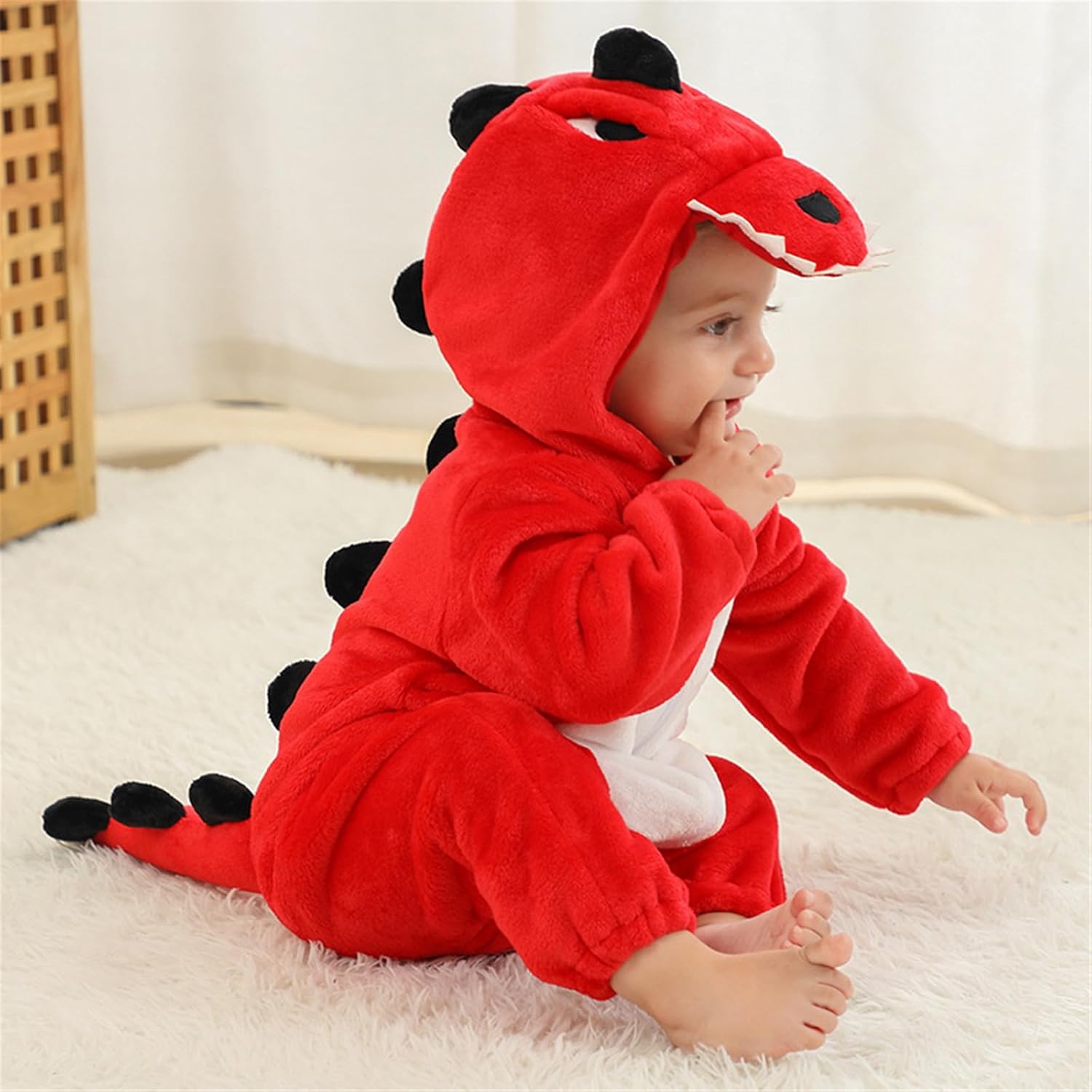 Toddler Dinosaur Animal Onesie Unisex Baby Kids Flannel Hooded Romper Jumpsuit Outfit For Boys And Girls