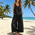 thumbnail image 6 of sdhkgrrt Women's 2 Piece Lounge Outfit V Neck Sleeveless Tank Matching Wide Leg Pants Loose Boho Vacation Casual Set Solid Travel Tracksuit Clothing, Black 2XL, 6 of 7
