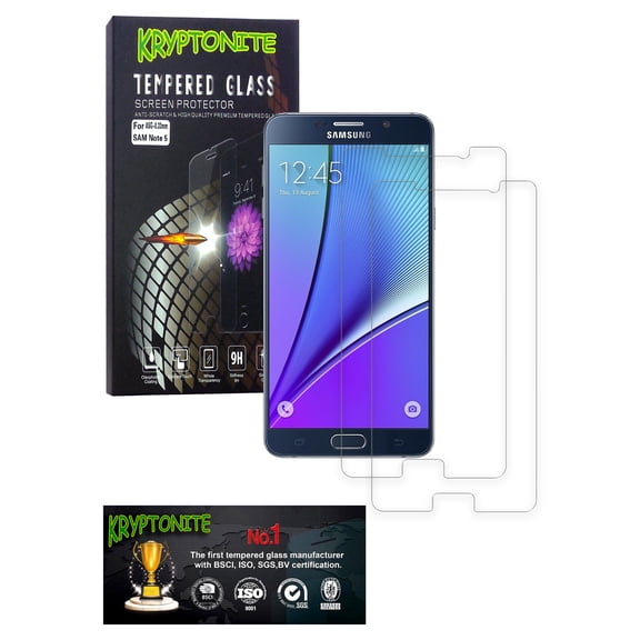KRYPTONITE Samsung Galaxy Note 5 Tempered Glass Screen Protector (2 Pack) - 2.5D Round Edge, 9H Hardness