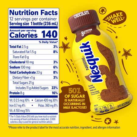 NESQUIK CHOCOLATE MILK, READY TO DRINK, LOW-FAT MILK, 12 BULK PACK, 8 FL OZ BOTTLES