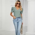 thumbnail image 5 of Askfv Women's T Shirts V Neck Puff Sleeve Summer Shirt Tops Casual Tshirts, 5 of 6