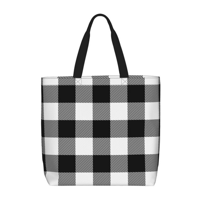 Easygdp White And Black Plaid Bolsa Tote para Mujer, Bolso de Hombro para Trabajo, Playa, Viajes, Compras y Supermercado