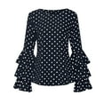 thumbnail image 6 of Baqcunre Long Sleeve Shirts For Women Womens O Neck Bell Sleeve Loose Polka Dot Shirt Ladies Casual Blouse Tops Womens Fall Tops Womens Blouses Navy XL, 6 of 6