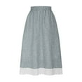 thumbnail image 2 of Taylonsss Womens Elastic Waist Striped Lace Midi Skirt Casual Patchwork Cotton Linen Blend A-Line Skirt for Daily Wear, 2 of 9