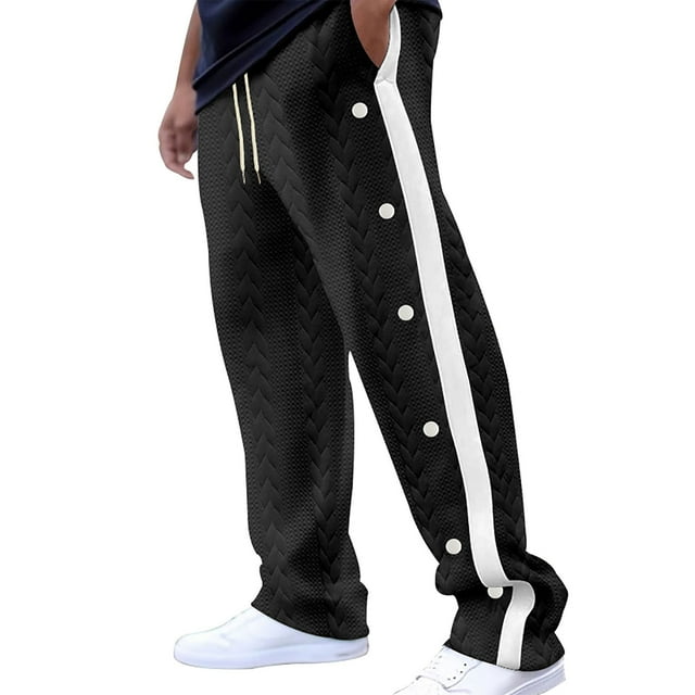Uinagy Men's Drape Color Block Jacquard Button Wide Leg Pants