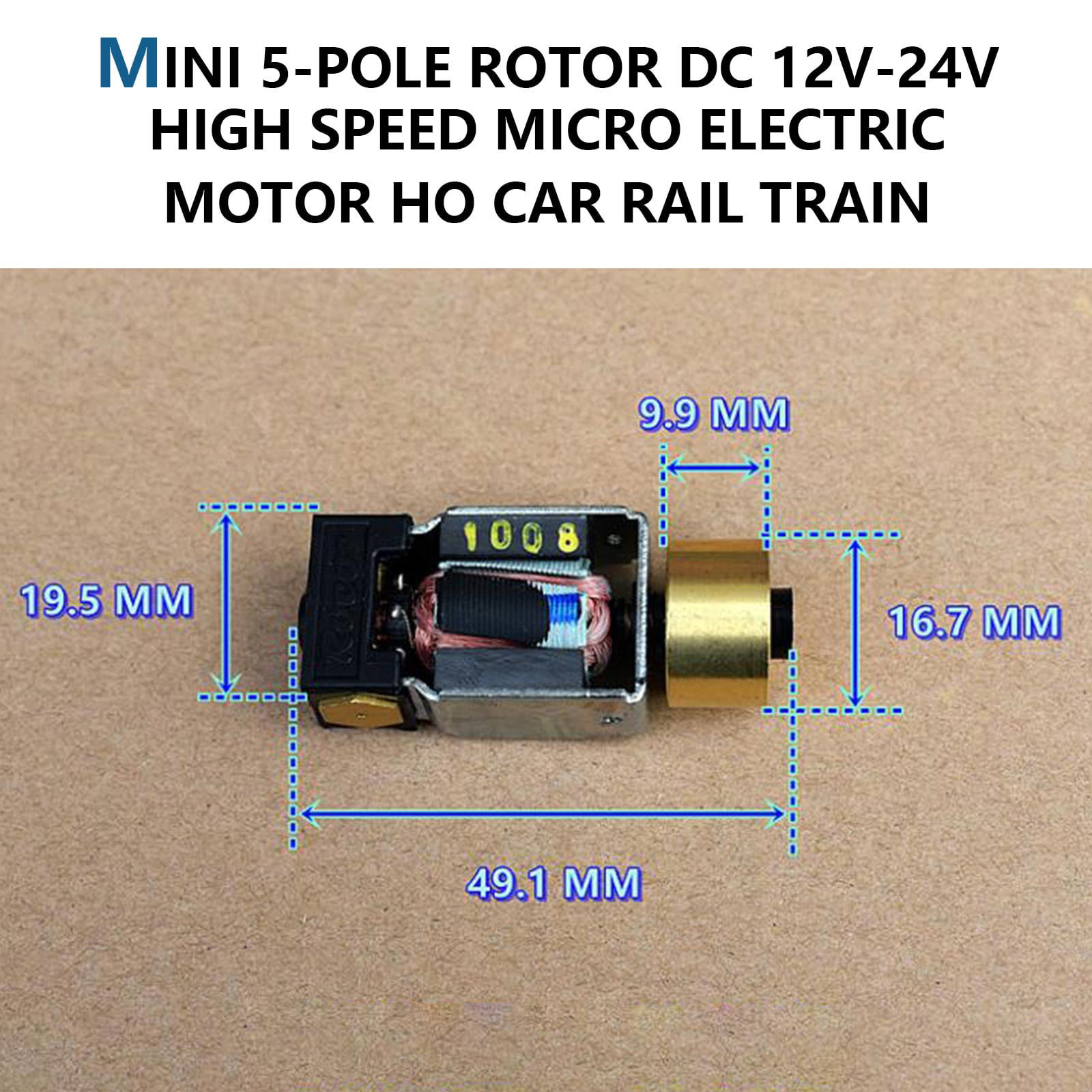 DC12V-24V High Speed Mini 5-pole Rotor Motor Dual Flywheel HO Car Rail Train Toy 