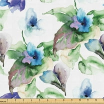 Ambesonne Floral Fabric by the Yard Upholstery, Flower and Leaves Botany Art, 2 Yards, Green Sky Blue and Purple